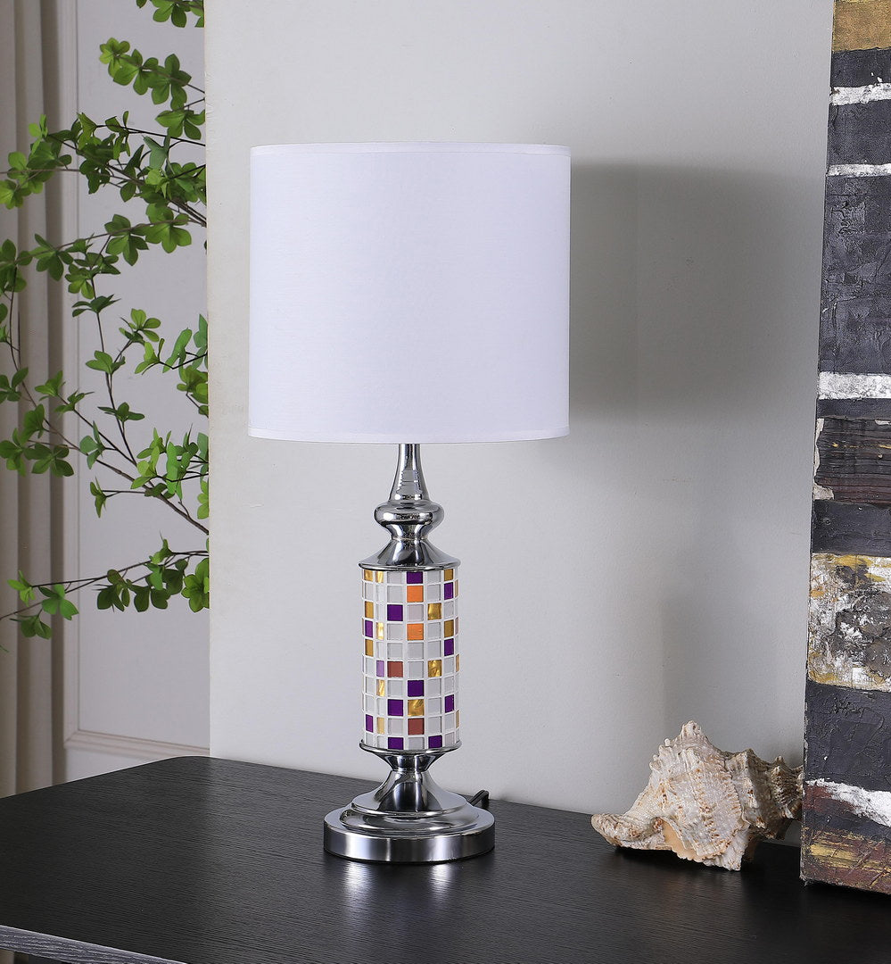 English Elm 24" Vicki Chrome Bohemian Glass Mosaic Table Lamp with Drum Shade, Colorful Mirrored Accent, UL Listed B072116566