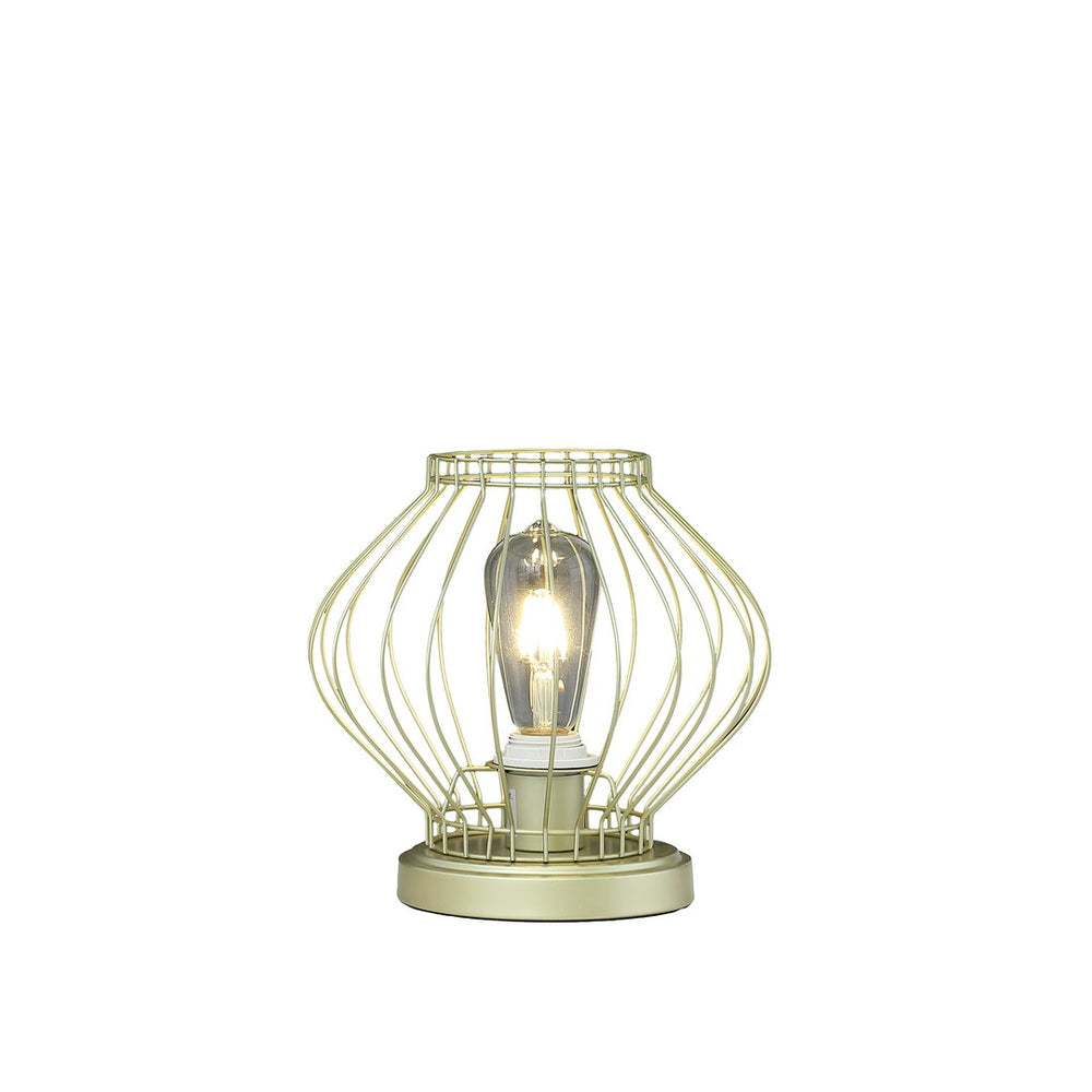 English Elm 9.5" Satin Matte Gold Industrial Farm Cage Uplight Table Lamp — E26 Bulb, Compact Metal Accent Light B072116606