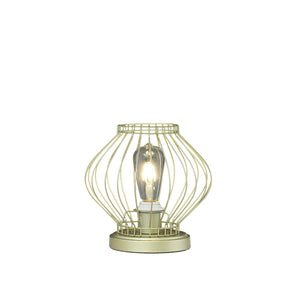 English Elm 9.5" Satin Matte Gold Industrial Farm Cage Uplight Table Lamp — E26 Bulb, Compact Metal Accent Light B072116606