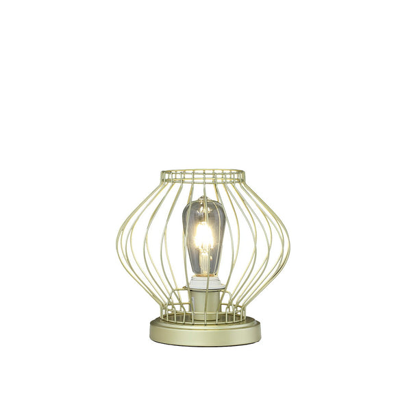English Elm 9.5" Satin Matte Gold Industrial Farm Cage Uplight Table Lamp — E26 Bulb, Compact Metal Accent Light B072116606