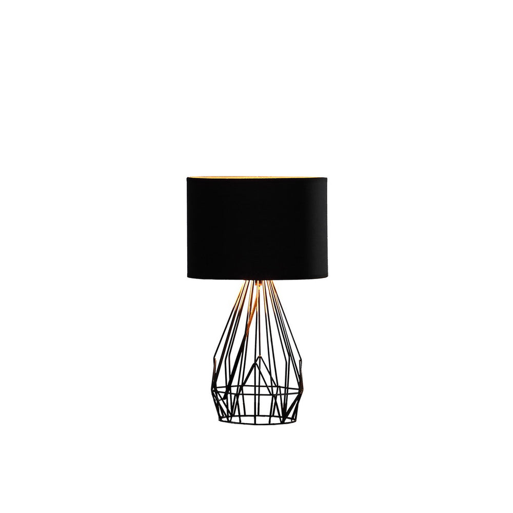 English Elm 17.5" Industrial Farm Metal Cage Table Lamp Black with Rose Copper Lined Drum Shade, Matte Finish B072116636