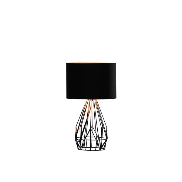 English Elm 17.5" Industrial Farm Metal Cage Table Lamp Black with Rose Copper Lined Drum Shade, Matte Finish B072116636