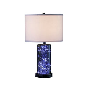 English Elm 21.25" Mid-Century Glass Table Lamp with Black Chrome Base, White Linen Shade, LED Ready Accent Light B072116597