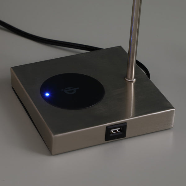 English Elm 21.5-Inch Aston Square Table Lamp with Wireless Charging, Brushed Silver Base & Blue-Green Shade B072116300