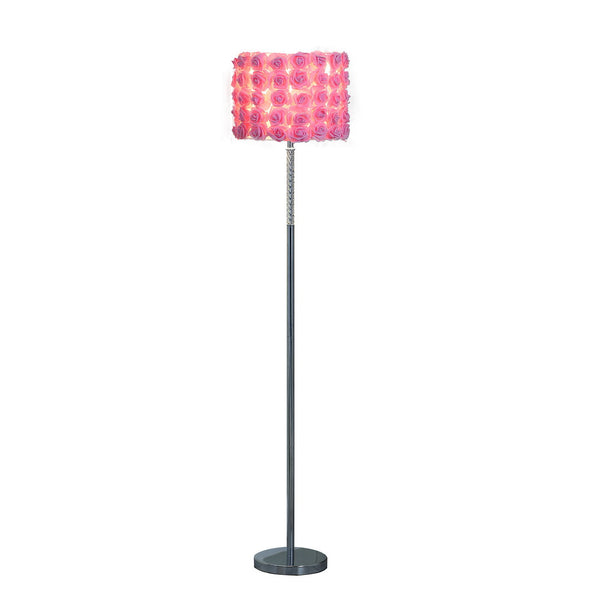 English Elm 63"In Pink Roses In Bloom Acrylic/Metal Floor Lamp with Twisted Clear Body, Chrome Base & Drum Shade B072116668