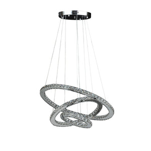 English Elm 11.8" Adjustable Triple Hoop Crystal Chandelier - Modern Led Fixture With Remote Control & Dimming B072116683