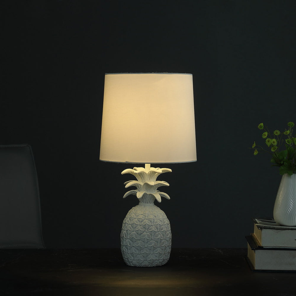 English Elm 17" Coastal White Pineapple Table Lamp - Cottage Polyresin Base, Cotton/Linen Drum Shade, UL Listed Elegance B072116609