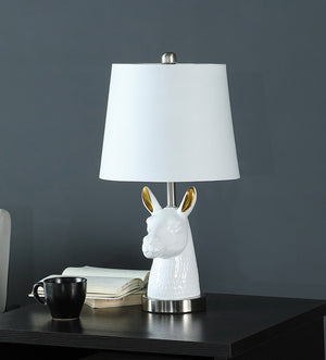 English Elm 20.5" Silver Patagonia White Llama Bust Table Lamp with Cotton Shade, Resin Accent & Nickel Base B072116343