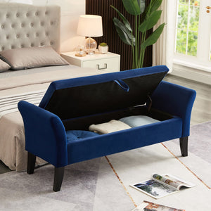 English Elm 51.5" Plush Velvet Bed Bench with Hidden Storage Chest, Upholstered Entryway Ottoman Seat Navy Blue W1097104004