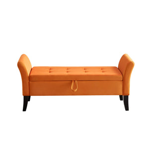 English Elm 51.5" Plush Velvet Bed Bench with Hidden Storage Chest, Upholstered Entryway Ottoman Seat Orange W1097104007