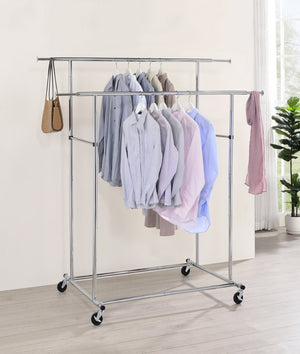 English Elm 65" Dual Rail Chrome Metal Garment Rack with Rolling Casters for Closet Storage B072115917