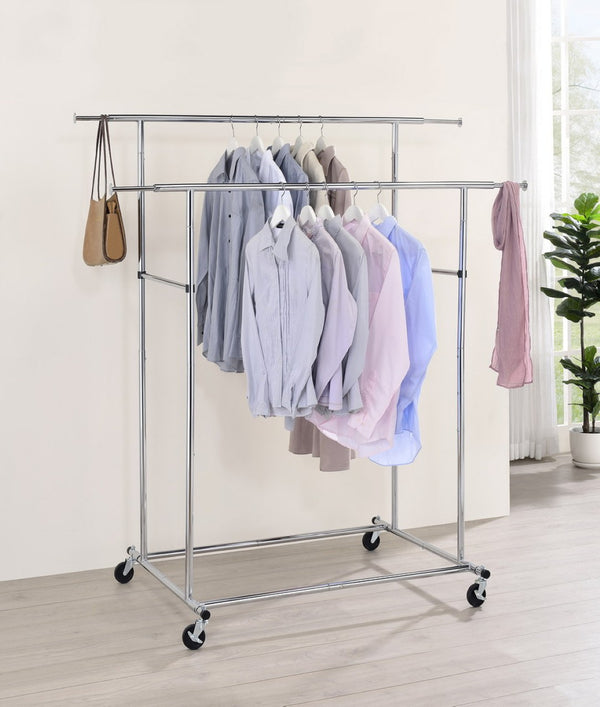 English Elm 65" Dual Rail Chrome Metal Garment Rack with Rolling Casters for Closet Storage B072115917