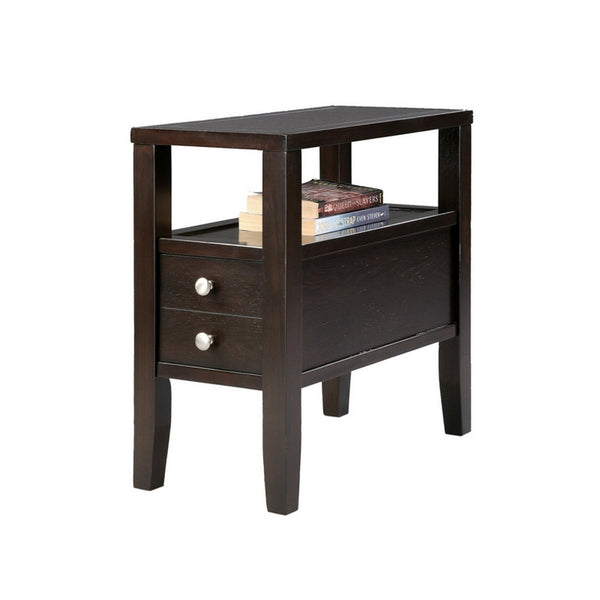 English Elm 24" Tall Wooden Side Table With 2 Drawers, Traditional Espresso Finish, Stylish Storage Solution B072115841