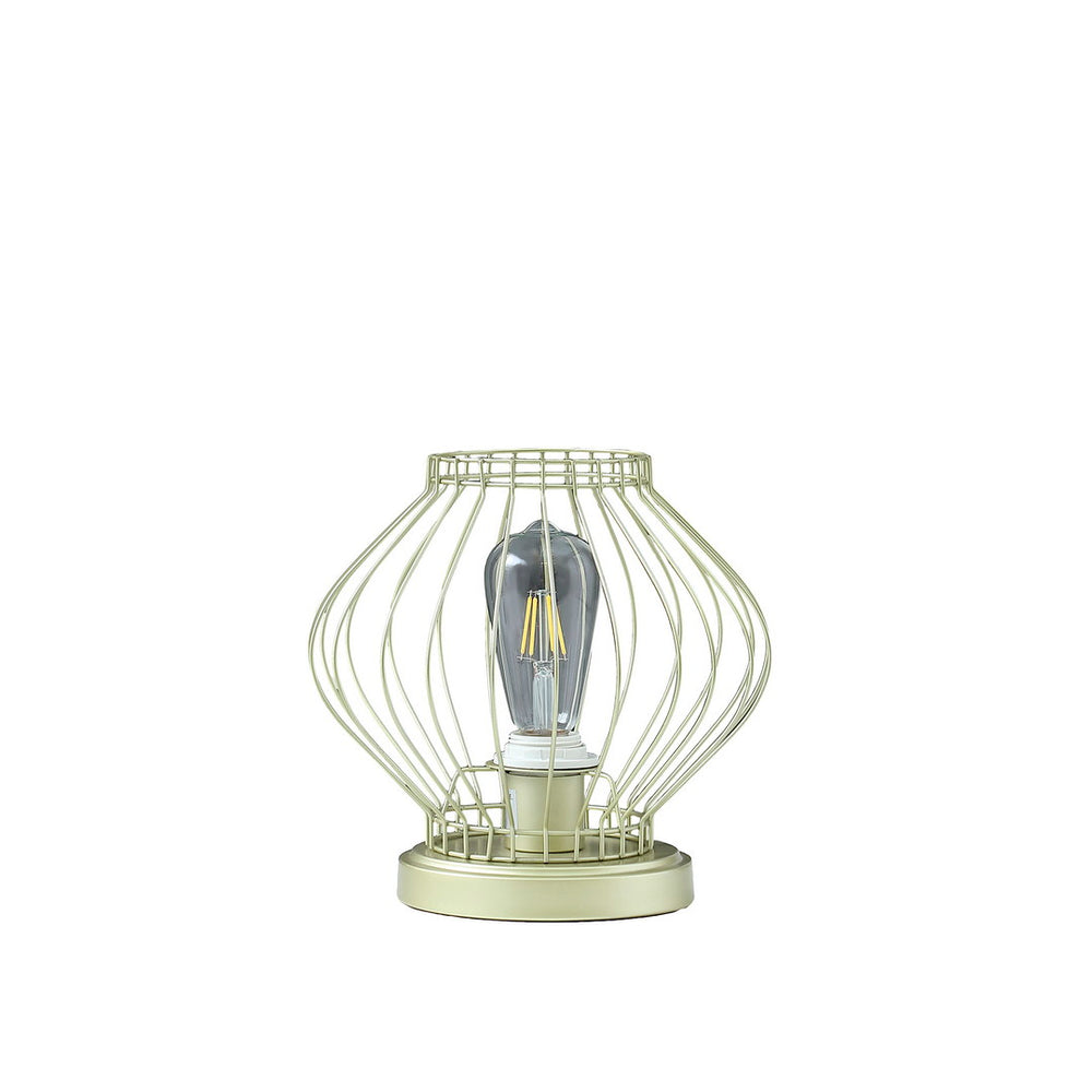 English Elm 9.5" Satin Matte Gold Industrial Farm Cage Uplight Table Lamp — E26 Bulb, Compact Metal Accent Light B072116606