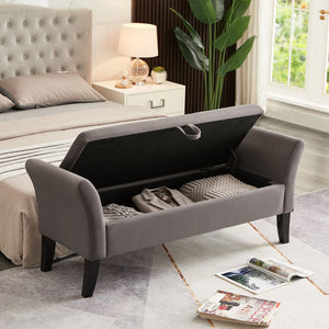 English Elm 51.5" Plush Velvet Bed Bench with Hidden Storage Chest, Upholstered Entryway Ottoman Seat Grey W1097104005