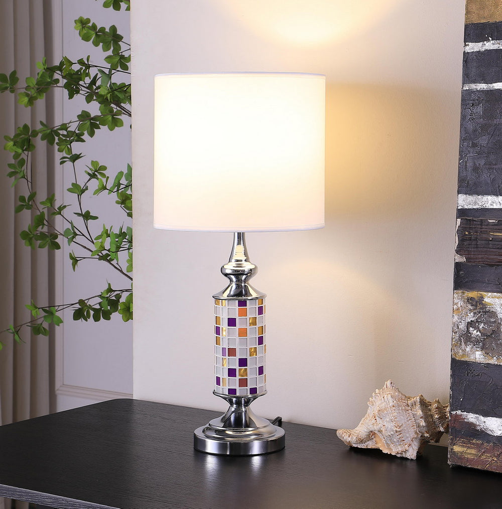 English Elm 24" Vicki Chrome Bohemian Glass Mosaic Table Lamp with Drum Shade, Colorful Mirrored Accent, UL Listed B072116566