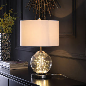 English Elm 20.5" Athena Glass LED Plasma Table Lamp, Mid-Century Silver Metal Base, White Drum Shade, UL Listed B072116586