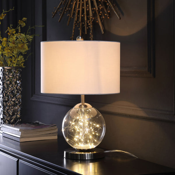 English Elm 20.5" Athena Glass LED Plasma Table Lamp, Mid-Century Silver Metal Base, White Drum Shade, UL Listed B072116586