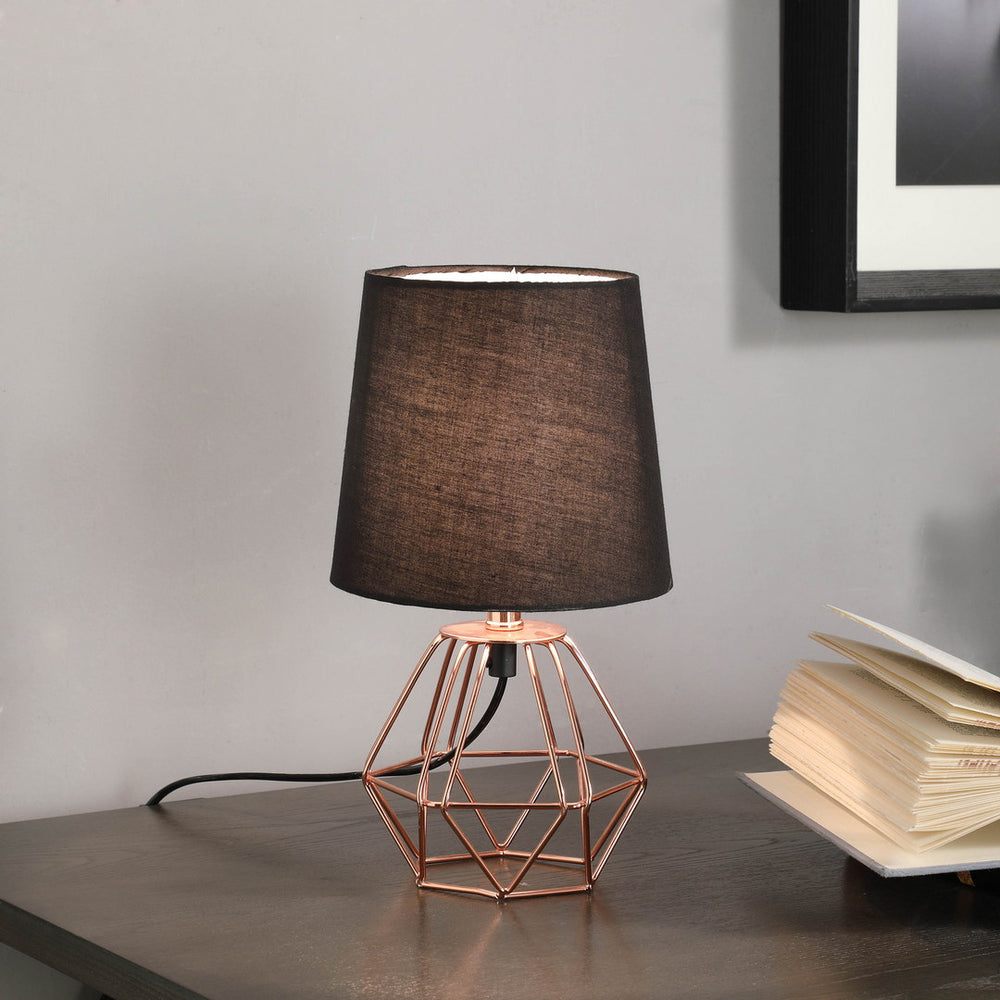 English Elm 11.25" Copper Metal Table Lamp Wesley Geometric — Modern Wire Base, Black Semi-Drum Shade, UL Listed B072116179