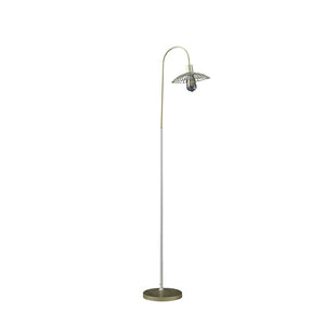 English Elm 64.25" Industrial Farm Floor Lamp Satin Matte Gold Cage White Pole LED Compatible Edison-Ready Accent Light B072116608