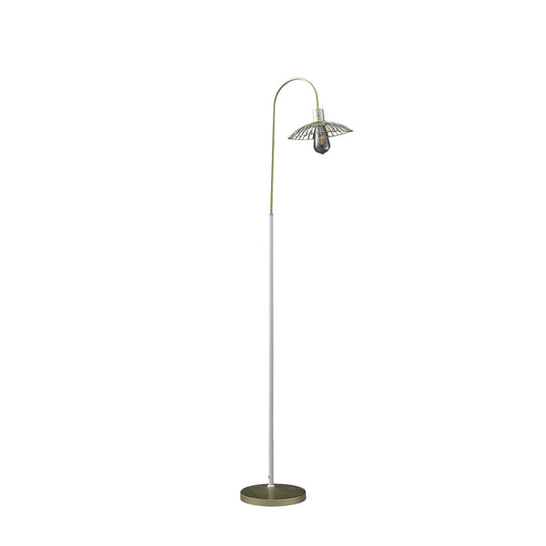 English Elm 64.25" Industrial Farm Floor Lamp Satin Matte Gold Cage White Pole LED Compatible Edison-Ready Accent Light B072116608