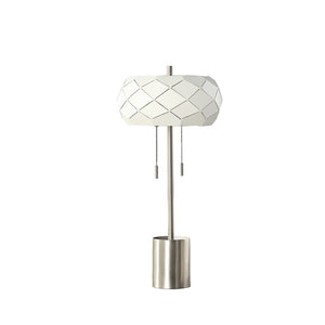 English Elm 28" Mid Century Danish Steel Table Lamp with White Laser-Cut Pumpkin Shade, Brushed Silver Finish, Dual 40W Pull-Chain Lights B072116670