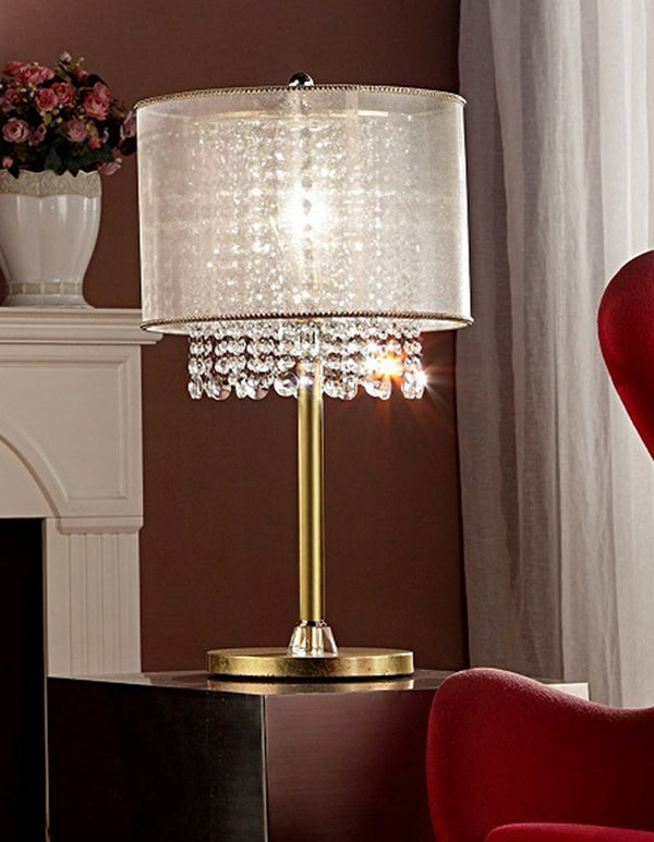 English Elm 30" Bhavya Tall Metal Table Lamp With Elegant Gold Finish, White Shade & Crystal Accents For Style B072116237