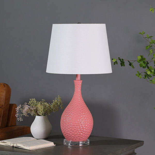 English Elm 28" Pink Telli Pebble Mid-Century Resin Table Lamp — Pink Pebble Polyresin, Acrylic Base, Drum Shade, UL Listed B072116327
