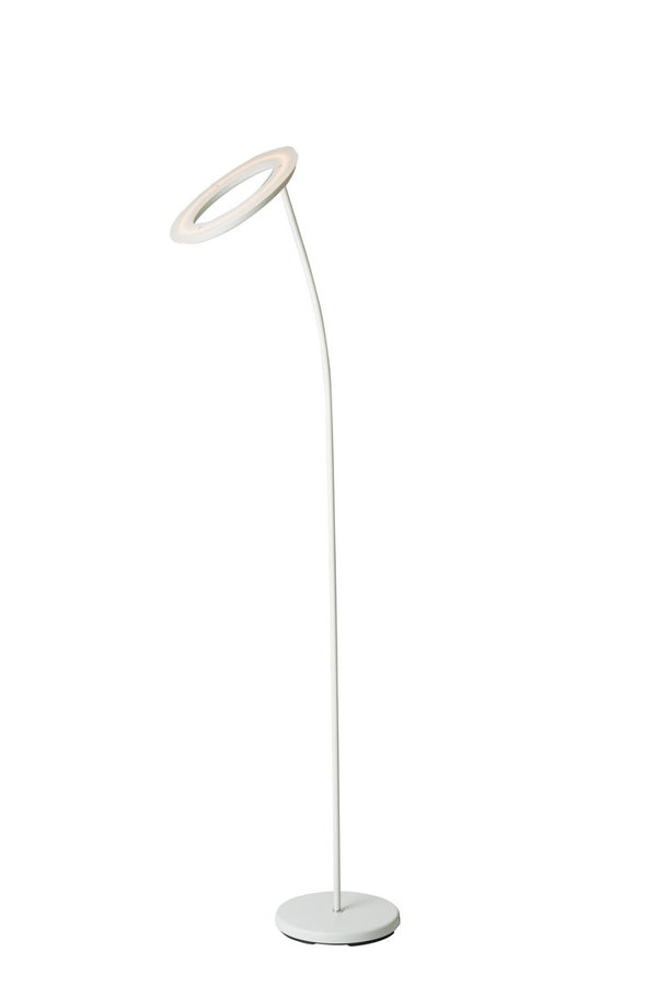 English Elm 73" Modern Metal Torchiere Floor LED Lamp with Frosted Halo Shade, Matte White, Dimmable 3000K B072116283
