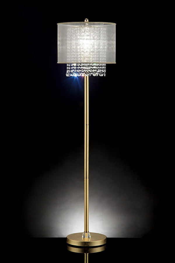 English Elm 65" Bhavya Floor Lamp Gold with Cascading Crystals, Sheer White Shade, 65" Tall Elegant Accent Light B072116235