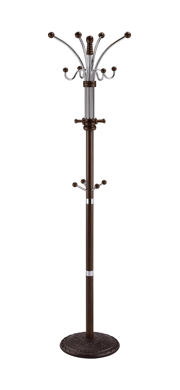 English Elm 73" Tall Chrome and Wood Coat Rack Espresso Finish — Stable 73" organizer with 22.25" base for coats, hats, scarves B072115913