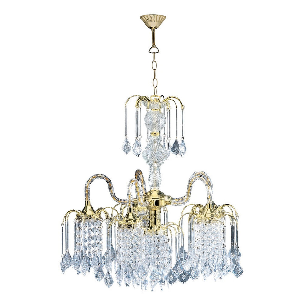 English Elm 25" Tall Metal Chandelier - Elegant Polished Brass With Crystal Accents For Timeless Home Décor B072116083