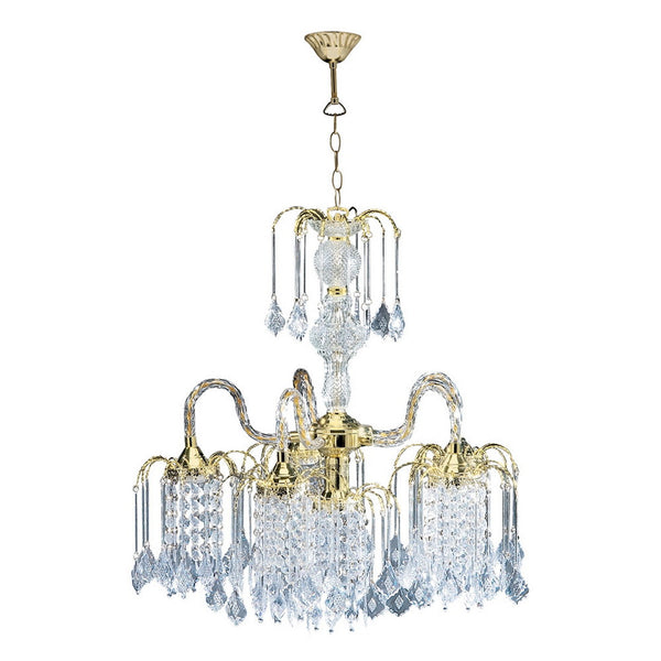 English Elm 25" Tall Metal Chandelier - Elegant Polished Brass With Crystal Accents For Timeless Home Décor B072116083