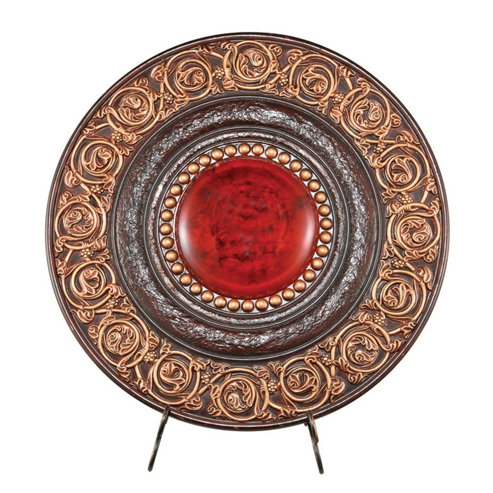 English Elm 21" Polyresin Round Wall Plaque Stone-look Relief Carved Earthy Tones Home Accent B072116028