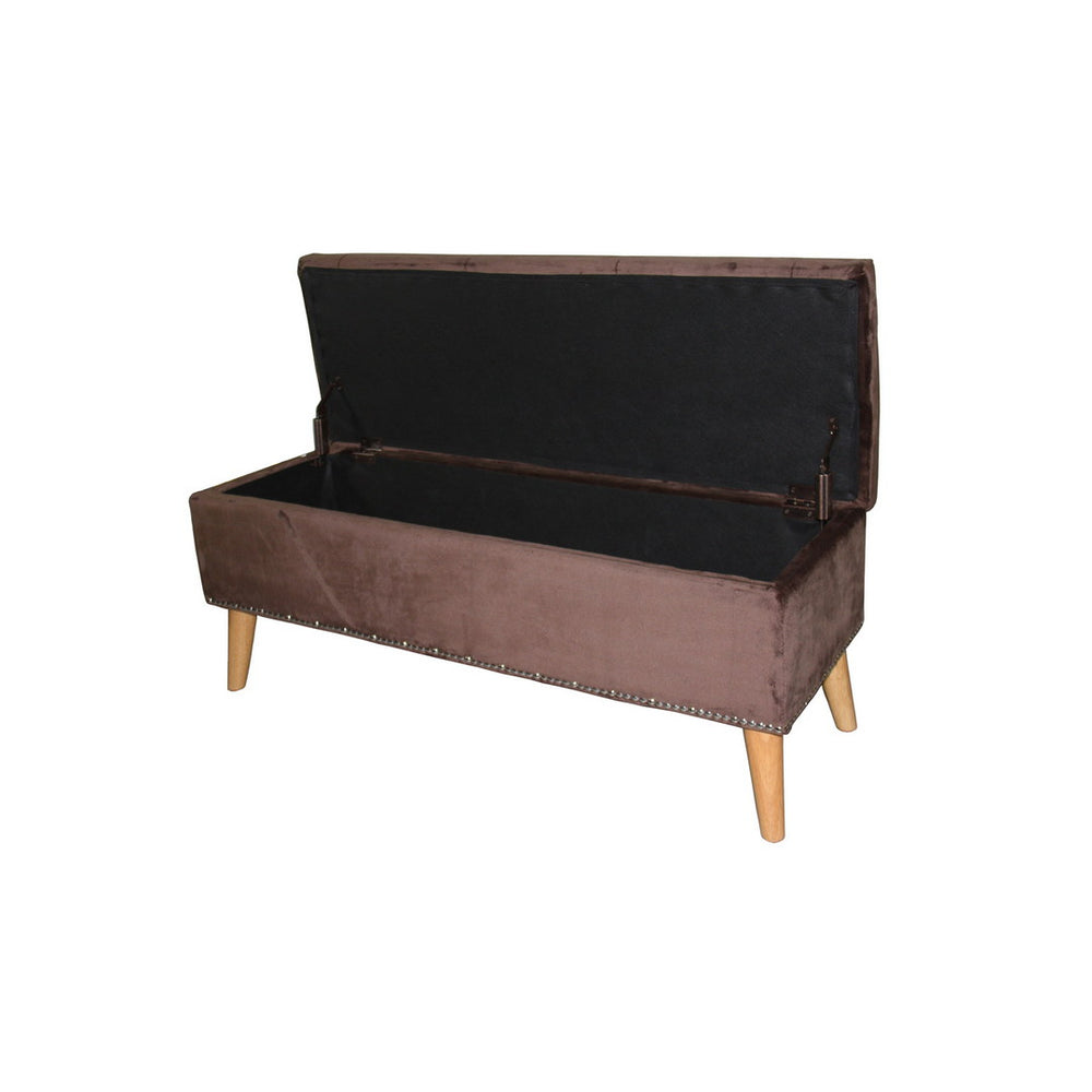 English Elm 17" Tall Storage Bench Brown Suede — Button Tufted Rectangular Ottoman with Hidden Storage, 43"L B072116496