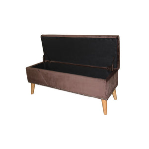 English Elm 17" Tall Storage Bench Brown Suede — Button Tufted Rectangular Ottoman with Hidden Storage, 43"L B072116496