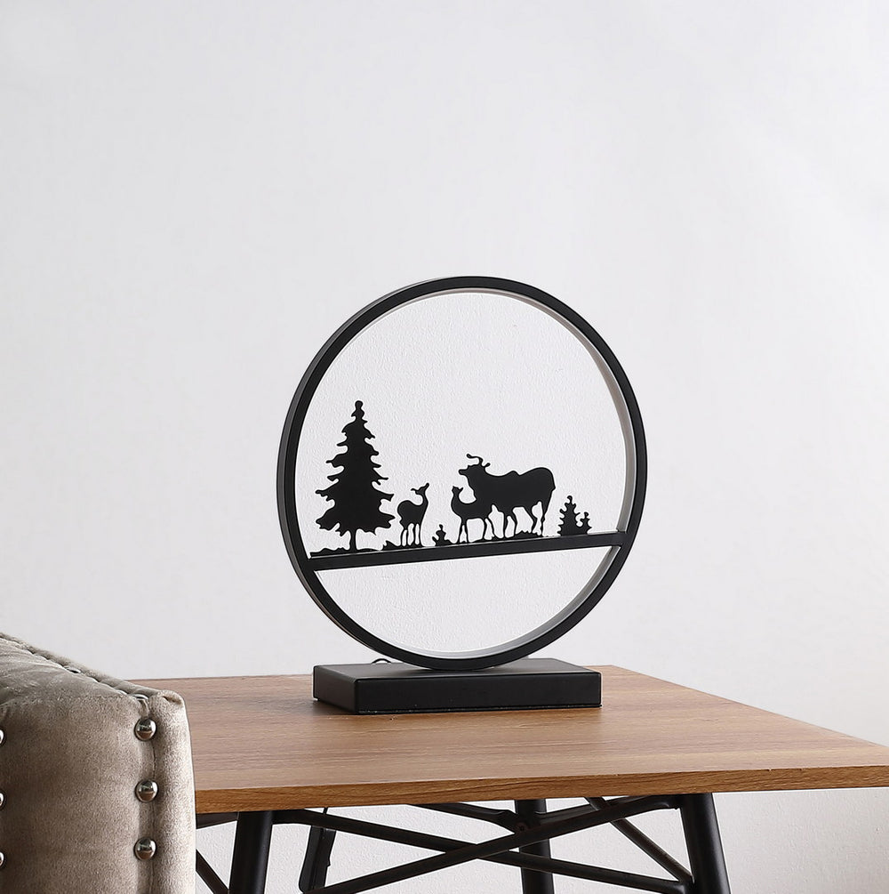 English Elm 12.75" Deer Family LED Matte Black Metal Table Lamp with Integrated 12W Circular Tube Light, UL Listed B072116596
