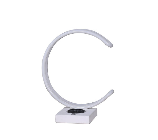 English Elm 13.5" C Shape LED Desk Lamp with Wireless Charger & USB, Touch Dimmer, White Metal Modern Design B072116334