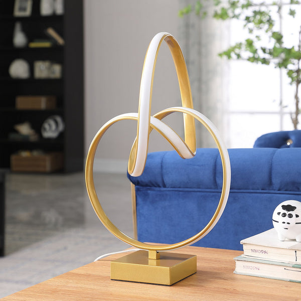 English Elm 19" Matte Gold Abstract Infinity Table Lamp with Integrated 10W LED, Modern Metal Accent Light, UL Listed B072116599