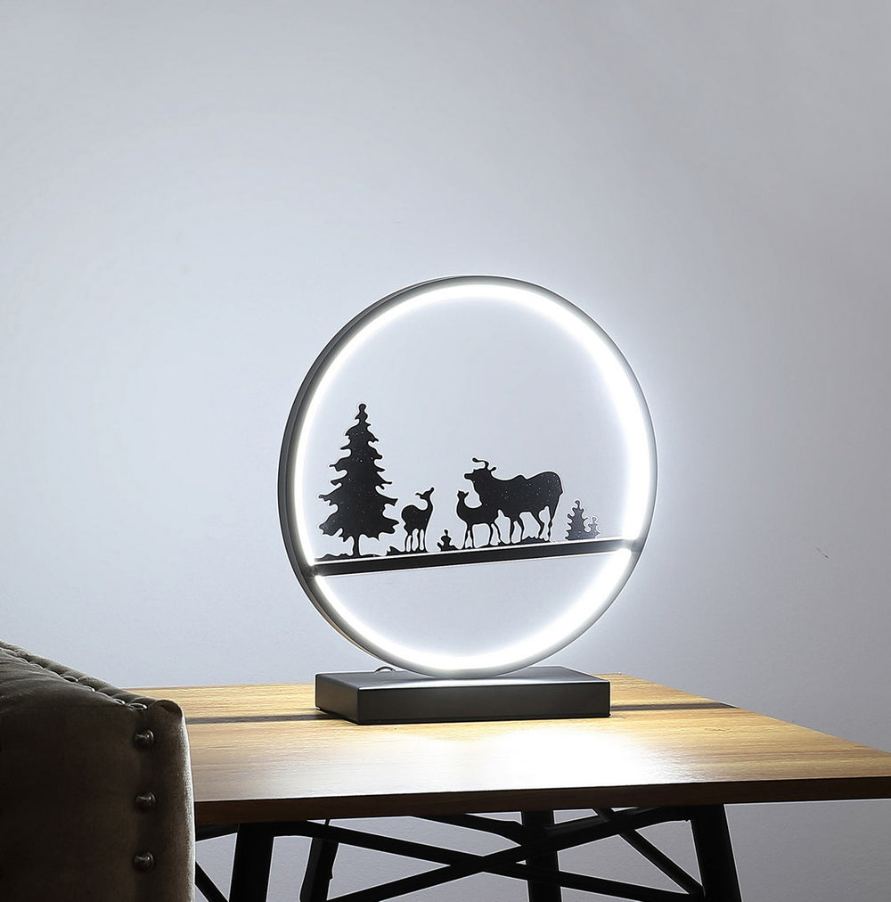 English Elm 12.75" Deer Family LED Matte Black Metal Table Lamp with Integrated 12W Circular Tube Light, UL Listed B072116596