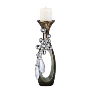 English Elm 20" Polyresin Sculptural Candleholder with Crystal Glass Accents Warm Brown Finish B072116543