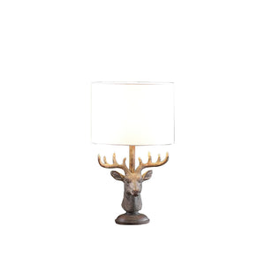 English Elm 18" Rustic Stag Elk Deer Bust Table Lamp in Antique Bronze Polyresin with Drum Shade, 18" Tall B072116625