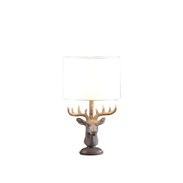 English Elm 18" Rustic Stag Elk Deer Bust Table Lamp in Antique Bronze Polyresin with Drum Shade, 18" Tall B072116625