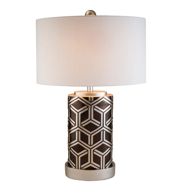English Elm 29.5" Polyresin Table Lamp with Chestnut Geometric Weave Finish, Oval White Fabric Shade, UL Listed Brown B072116202