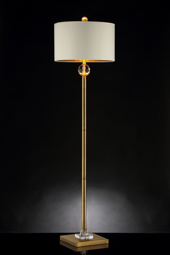 English Elm 63.25-Inch Perspicio Crystal Orb Gold Column Floor Lamp with Off-White Drum Shade, Matte Gold Finish and Clear Prism Accent elegant lighting statement piece B072116310