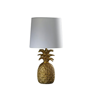 English Elm 17" Golden Brass Pineapple Lamp with White Linen Drum Shade, 17" Table Lamp, Polyresin Accent Light B072116610