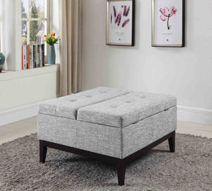 English Elm 18" Dual Lift Coffee Table with Hidden Storage and Plush Upholstery, Spacious Surface for Living Rooms Beige B072115850