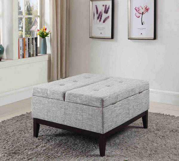 English Elm 18" Dual Lift Coffee Table with Hidden Storage and Plush Upholstery, Spacious Surface for Living Rooms Beige B072115850