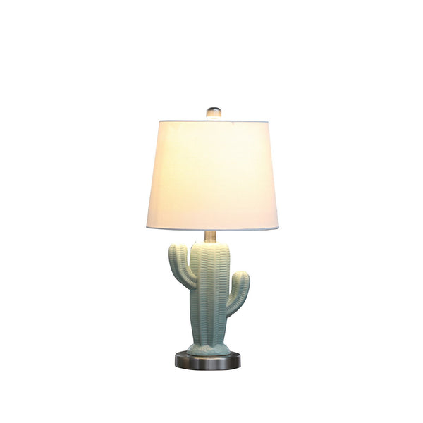 English Elm 22" Teal Ceramic Cactus Table Lamp with Off-White Linen Shade, Brushed Silver Base & Inline Switch B072116675