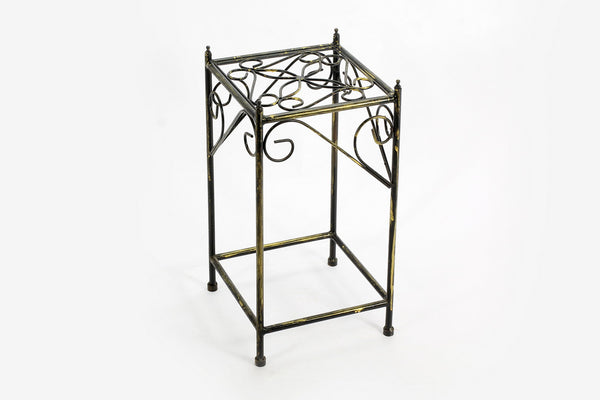 English Elm 20.67" Elegant Lattice Square Cast Metal Plant Stand in Black/Gold — Durable Powder Coat Finish, Fully Assembled, 11x11x20.5" B072115988